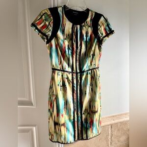 Bebe Green Black Pattern Zip Front Dress